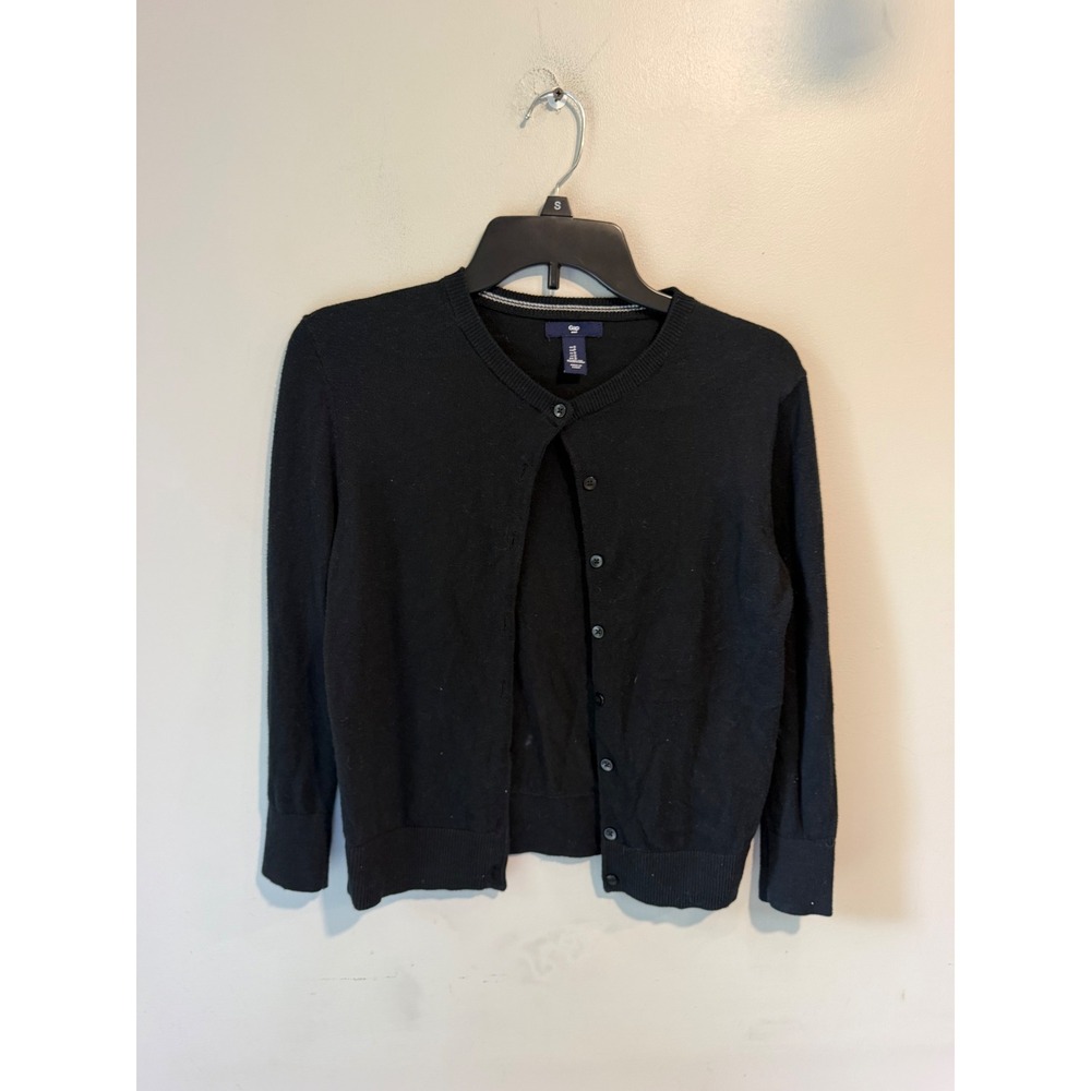 Gap Womens Black 100% Cotton Button Front Crew Neck Cardigan Sweater Size S